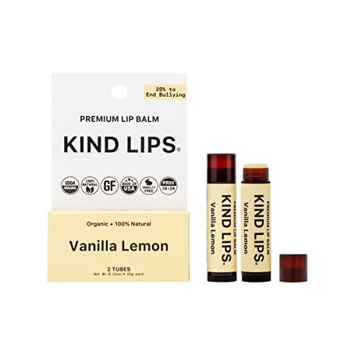 Kind Lips Lip Balm - Nourishing & Moisturizing Lip Care for Dry Lips with Shea Butter, Beeswax & Vitamin E | Vanilla Lemon Flavor | 0.15 Oz (Pack of 2)