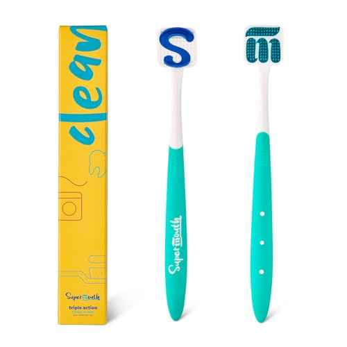 SuperMouth¢ç Tongue Scraper for Adults & Teens ? Patented Triple Action Cleaner Brush, Scrubber & Scraper Removes Odor-Causing Buildup, Fights Bad Breath, Freshens Mouth, Soft & Gentle Oral Care