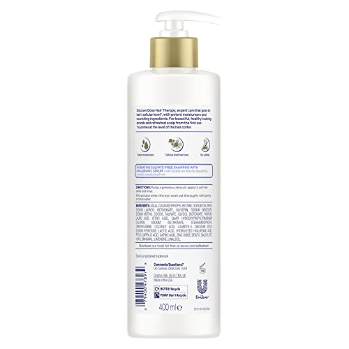 Dove Hair Therapy Hydration Spa Shampoo for Dry Hair with Hyaluronic Serum, 13.5 Fl Oz