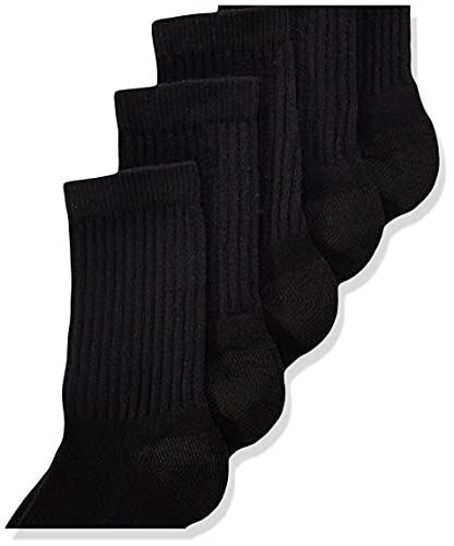 Hanes Small-Shoe Size: 4.5-8.5 Boys, Double Tough Cushioned Crew Socks, 12-Pair Packs, Black