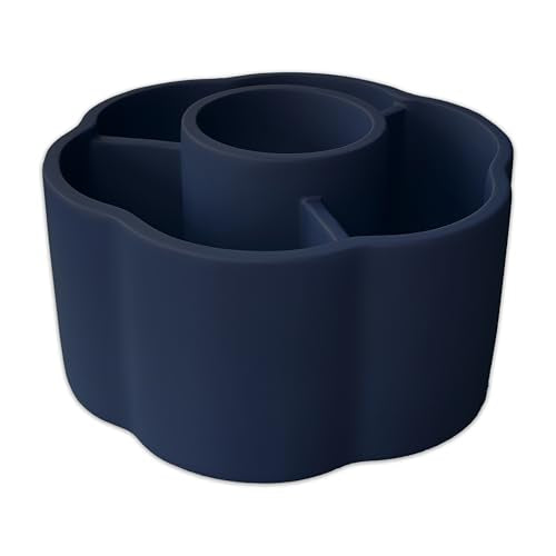 360¡Æ Rotate Makeup Brush Holder, 4 Slot Spin Beauty Tools Organizer, Brush Countertop Display Case, Desktop Storage, Bathroom Vanity Holder, Resin with Navy Blue Rubber Paint.