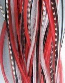 Feather Hair Extensions 8-11" Red Black White Grizzly 5 Pack