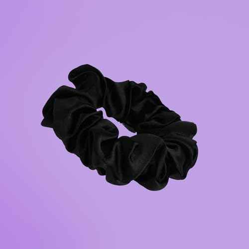 Gimme Beauty Large Satin Hair Scrunchies - Soft, No-Breakage Bands - Perfect for Thick Hair & Bedtime Wear - Firm Hold & Gentle, Crease-Free Accessories for Women - Black, 4 Pack