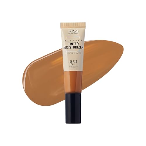 KISS NEW YORK Tinted Moisturizer with SPF 32 PA+++ (Classic Tan) 12 Hour Hydrating Sunscreen for Face, No White Cast for Dark Skin Tone, Natural Finish, Medium Coverage with Hyaluronic Acid, Vitamin E