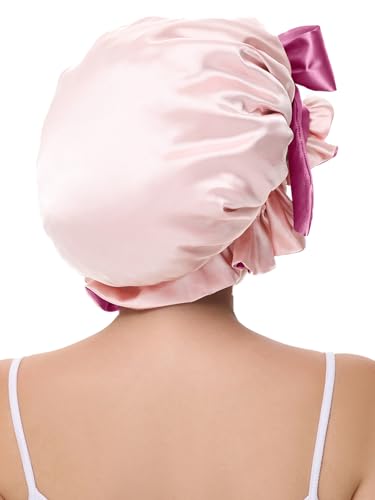 Satin Sleep Bonnet with Adjustable Tie Band for Curly Hair