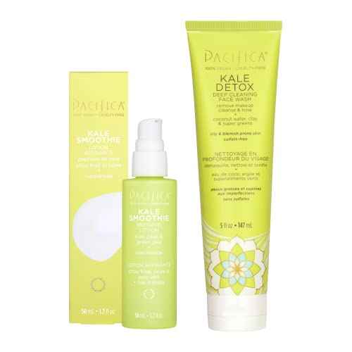 Pacifica Kale Detox Deep Cleansing Face Wash + Kale Smoothie Refining Lotion Set of 2? Pore-Minimizing Skincare Duo for Oily & Combination Skin, Niacinamide & Super Greens, 100% Vegan & Cruelty-Free