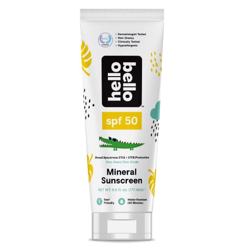 Hello Bello Mineral SPF 50 Sunscreen Lotion I Broad Spectrum UVA/UVB Protection, Water Resistant and Reef Friendly Sun Protection for Babies and Kids I 6 Fl Oz (1 Pack) (101237)