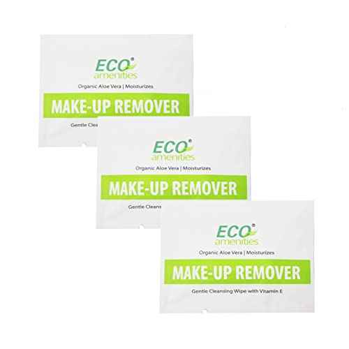 ECO amenities Makeup Remover Wipes Aloe Vera & Vitamin E - 540 Count Individually Wrapped Packets - Unscented Fabric Face Cleansing - Bulk Makeup Wipes for Hotels & Motels