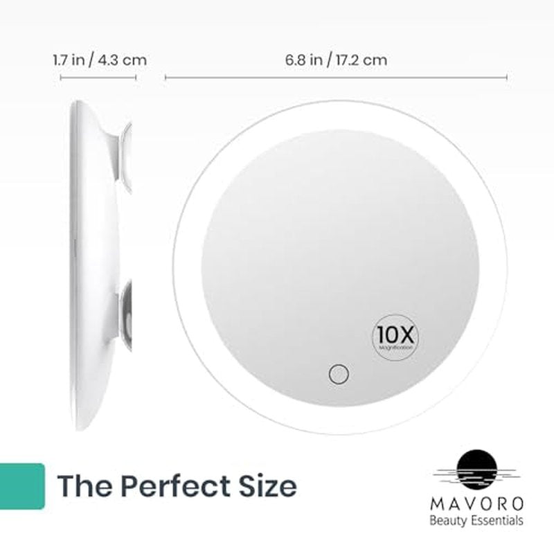 Mavoro 10X LED Magnifying Makeup Mirror with 3 Suction Cups