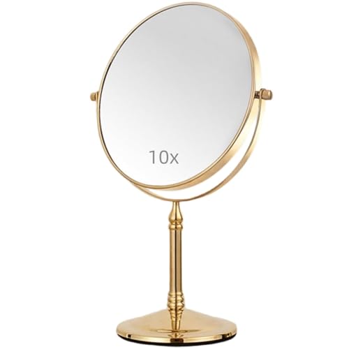 Gold Makeup Mirror 1X/10X Free Standing for Bathroom 8 Inches 360 Swivel Dual-Sided Tabletop Makeup Mirror, Metal