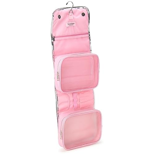 Juicy Couture Iridescent Makeup Bag Cosmetics Organizer Travel Essentials Hanging Hook Iridescent Silver Trim