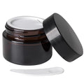 Amber Glass Cosmetic Jar with Black Lid & Spatula - 1oz Reusable Lotion Container