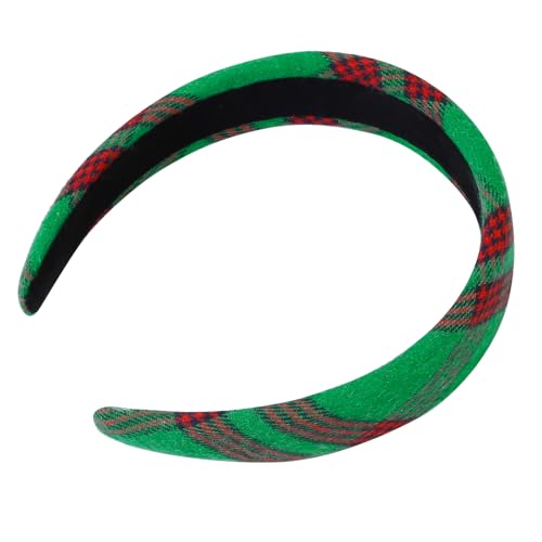 Christmas Headbands for Women Green Plaid Headband Velvet Padded Headband for Women’s Hair Girls Fashion Holiday Women Headbands for Hair Christmas Green Hair Accessories 1 Inch Thick Hair Bands