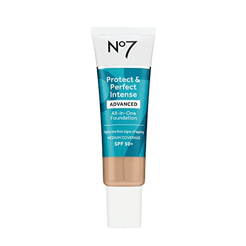 No7 Protect & Perfect Advanced All in One Foundation - Warm Ivory - Age Defying Foundation Makeup with SPF 50 for Women - Makeup Base Cream Helps to Reduces Redness & Blurs Visible Pores (30ml)