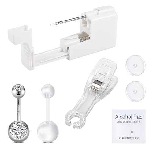 QWALIT Belly Button Piercing Gun Kit - Silver Navel Piercing Gun