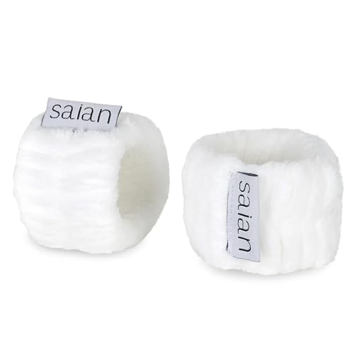 Saian Cleansing Cuffs - Face Wash Wristbands to Catch Water and Keep Sleeves Dry - Soft Absorbing Wrist Wraps, Reusable No Drip Covers for Home Bathroom Sink, Spa, Gym, Travel Skincare Accessories