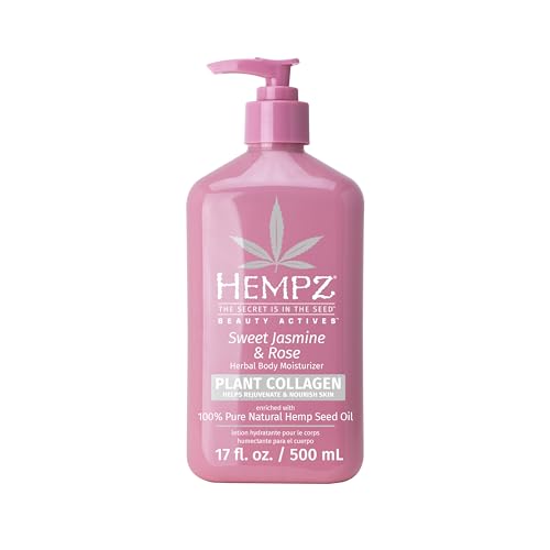 Hempz Sweet Jasmine & Rose Herbal Body Moisturizer for Women, 17 Fl. oz. - Moisturizing Lotion with 100% Pure Hemp Seed Oil, Collagen, Shea Butter - Hydrating Vegan Lotion for Dry Skin