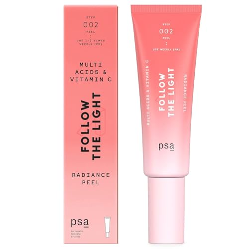 PSA - FOLLOW THE LIGHT Multi Acids & Vitamin C Peel | Glycolic + Lactic Acid, Vitamin C, Pomegranate Enzymes | Suitable for All Skin Types (50 mL | 1.7 oz)