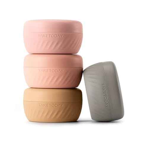 TakeToday Travel Containers for Toiletries, Leak-proof, TSA Approved, Refillable Silicone Cream Jars with Lid Travel Size Essential for Cosmetic toiletry Cream, 2oz, 4 Pack (Apricot)