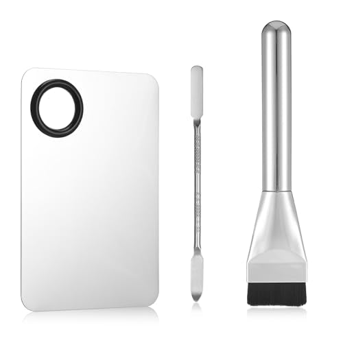 Ouligay 3 Pcs Make Up Spatula Tool Including Makeup Mixing Palette,Foundation Spatula,Makeup Palette Tray,Makeup Accessories Set for Women Girl Korean Makeup Cosmetic Spatula Tool(Metal)