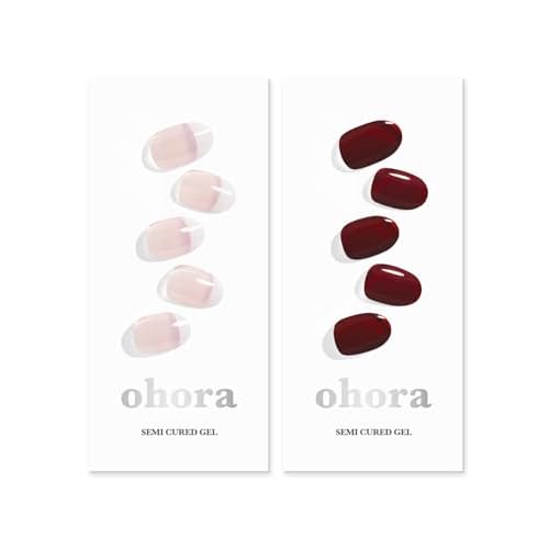 ohora Semi Cured Gel Nail Set of 2 (N Essential French & N Classic Burgundy) - Professional Salon-Quality Nail Care - Easy to Use, Comfortable Curing, and Easy to Remove