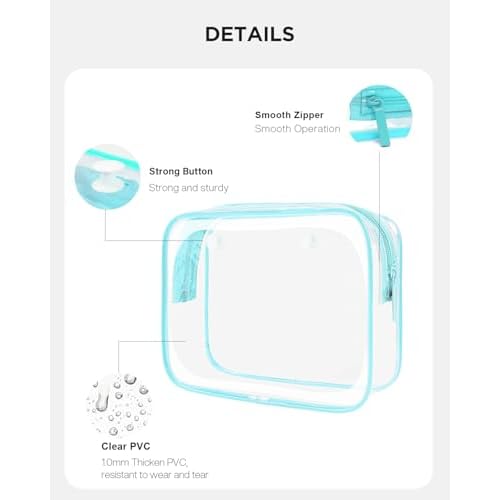 4 Pack Clear Toiletry Bags, Portable Travel Makeup Pouch with Zipper, TSA Approved Organizer, Clear Pouch Bags Compatible With Bogg Bag Divider Accessories(Blue, Pack of 8)