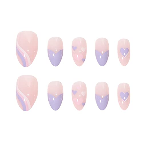 TMLECE TM Press on Nails 24 PCS Medium Ballet Fake Nails Glue on Nails for Women Girls Teens with Glue Sticker and Nails File, White Edge Glitter Rhinestone