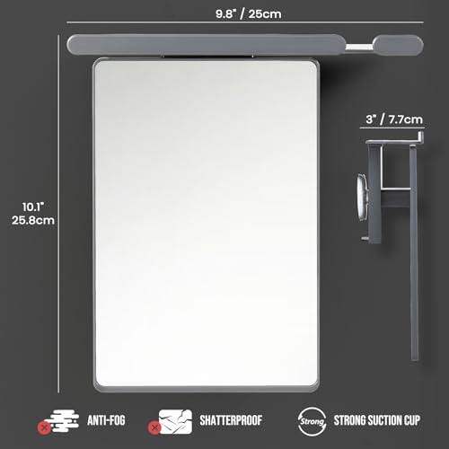 TAILI Fogless Shower Mirror with Storage Tray – 9.8 x 10.1 in, Light Gray, Rectangular