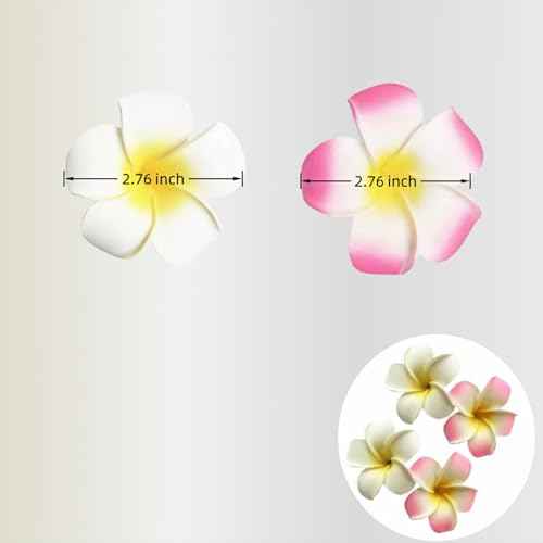 4 Pcs 7cm Hawaiian Frangipani Plumeria Foam Hair Clips, Head Flower Party Beach Hair Clips - White and Pink