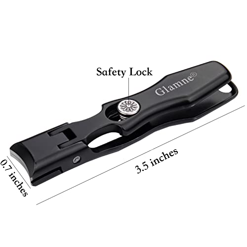 Glamne Wide Jaw Opening Nail Clippers for Thick Nails Extra Large Toenail Clippers with Safety Lock and Catcher for Men Seniors Elderly (Black)