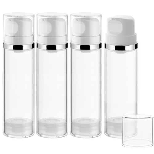 4 Pcs 150ml/5oz Airless Pump Jar Refillable Vacuum Pump Dispenser Bottles Travel Cosmetic Containers for Lotion Essence Shampoo Toiletries