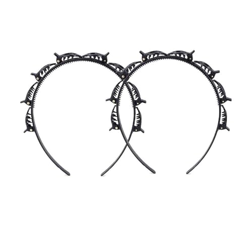 2 Pack Double Bangs Hairpin Headbands with Clips - Black