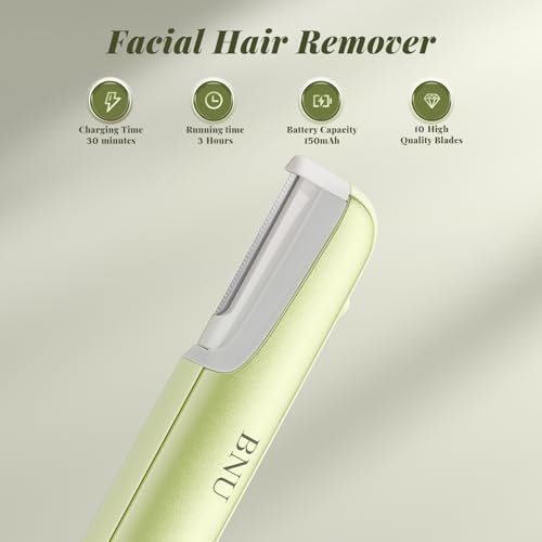 BNU Dermaplaning Tool for Women - Electric Face Razor with 10 Blades