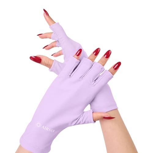 AIRSEE Breathing UV Gloves for Nail Gel，Professional UPF50+ Protection Gloves for UV Lamp, Ice Silk Cloudy Soft Fingerless Gloves,Ultra Cool Feeling Fabric(Lavender Mist)