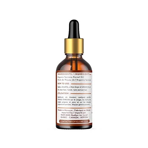 SofiGlobe Argan Oil, Organic,100% pure, cold pressed and unrefined. Your best cosmetic care for hydrated skin, smooth hair and healthy nails. (1 Oz/30 ml)