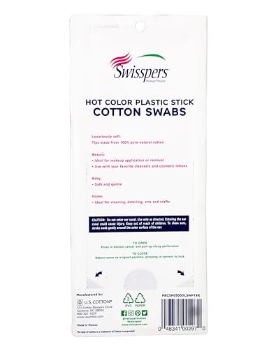 Swisspers 100% Cotton Colored Swabs - 500 Count for Makeup & First Aid