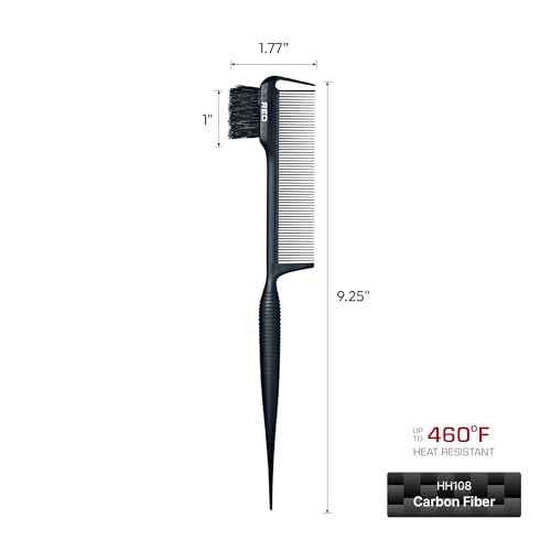RED by Kiss Carbon Fiber Edge Brush + Parting Comb, 3 in 1 Styling Tool, High Heat Resistance, 100% Boar Bristles Hairbrush & Sectioning Tail, Comfort Grip for All Hair Types (Rat Tail)