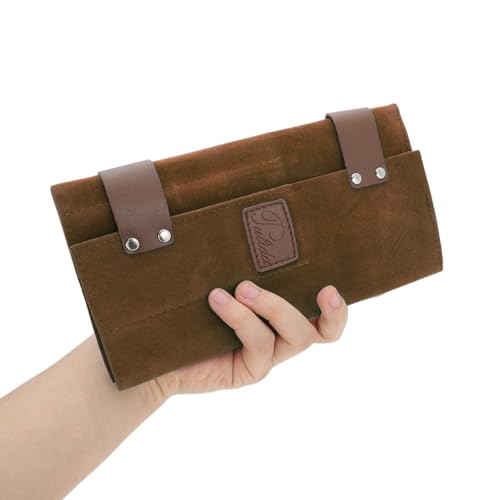 VOCOSTE Barber Scissor Roll-Up Bag with 12 Pockets, Brown