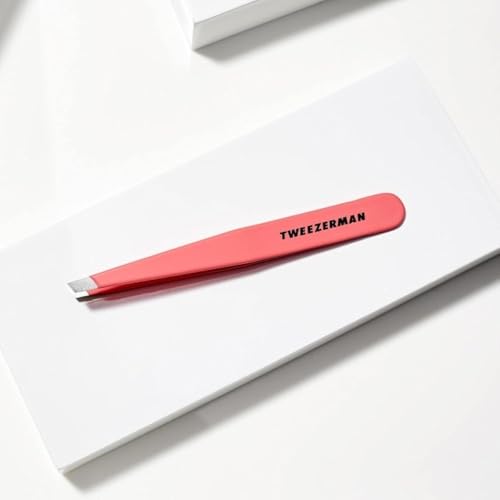 Tweezerman Stainless Steel Slant Tweezer - Eyebrow Tweezers for Women and Men (Geranium)