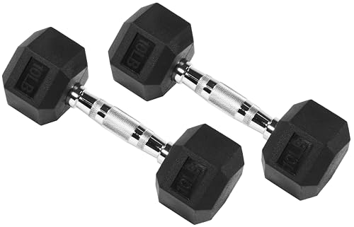 Signature Fitness Rubber Encased Hex Dumbbell. 10LB Pair