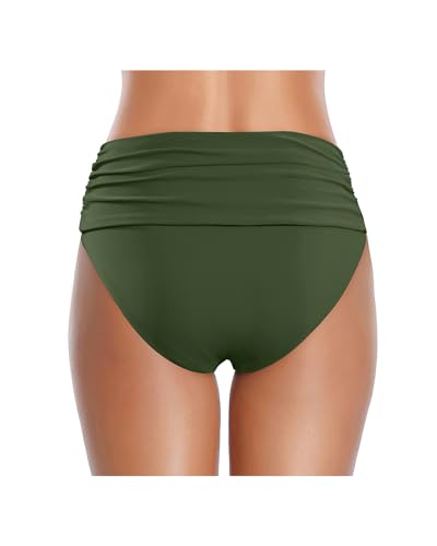 Tempt Me Women’s High Waisted Bikini Bottoms with Tummy Control Ruched Bathing Suit