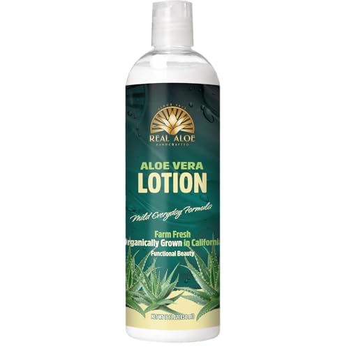 Real Aloe Aloe Vera Lotion (16 fl oz, 2 Pack) | Organic Aloe for Face, Body & Hands | Lightweight, Fast-Absorbing Moisturizer | Non-Greasy Hydration for Dry & Sensitive Skin | Made in USA