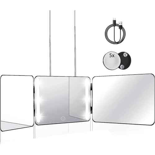 JANMPASK LED 3 Way Mirror for Self Cutting Mirror Vanity Barber Supplies Accessories 360 Makeup with Light Trifold to See Back of Head