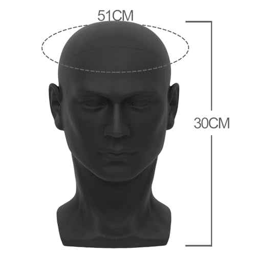 Male Mannequin Head Professional PVC Manikin Head for Display Wigs Hats Headphone Mask Sunglasses Scarf Jewelry Display Stand (Black Matte)