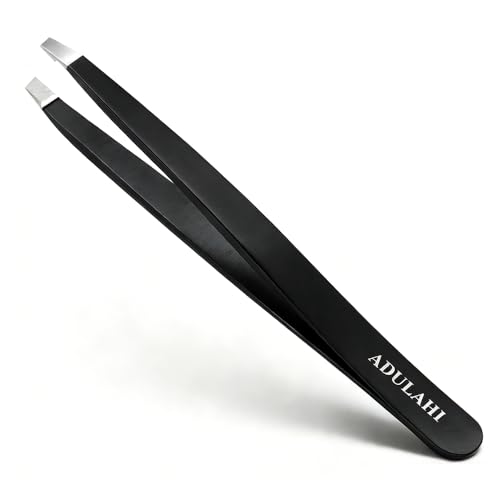 Adulahi Professional Slant Tweezers for Eyebrows & Facial Hair - Carbon Stainless Steel with Case