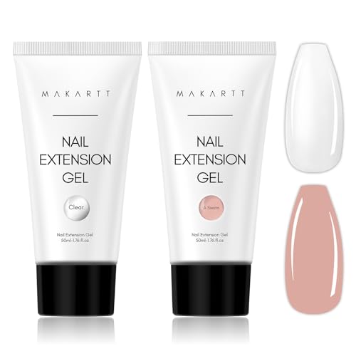 Makartt Poly Nail Gel Set Clear Nude Pink 2PCs 50ML Gel Builder Bundle with Makartt Nail Dehydrator and Primer Set, Air Dry Professional Long-lasting Nail Prep