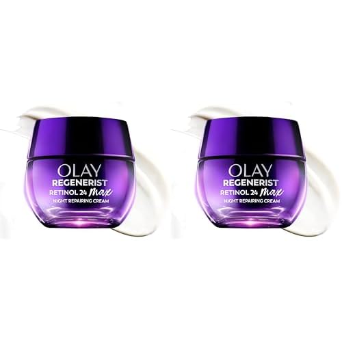 Olay Retinol Night Cream for Women,MAX,Anti-Aging Face Mousturizer,Fragrance-Free,Non Greasy - Anti-Wrinkle,Smooth Fine Lines,Hydrating Skin Care - Triple Collagen Cream,Niacinamide,1.7oz,(Pack of 2)