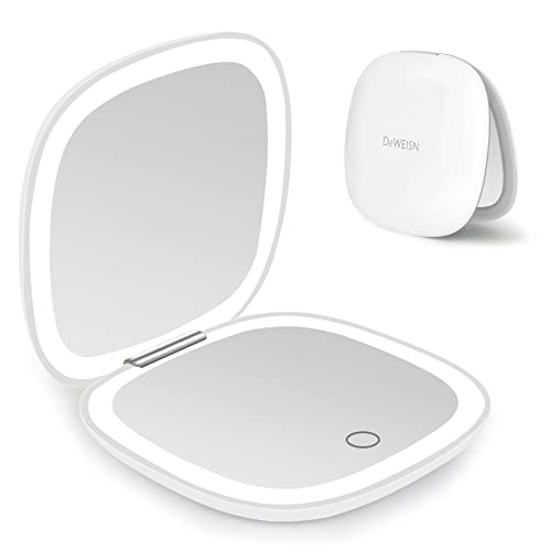 Compact LED Makeup Mirror with 1X/10X Magnifying, Dimmable USB Rechargeable