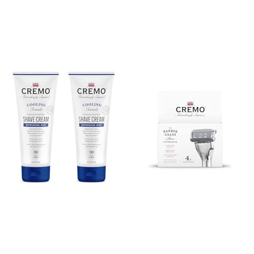 Cremo Barber Grade Cooling Shave Cream, Astonishingly Superior Ultra-Slick Shaving Cream Fights Nicks, Cuts And Razor Burn, 6 Fl Oz, WHITE & Astonishingly Superior Razor Refills,