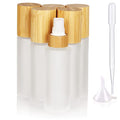 COSIDEA 6 pcs Empty 2oz / 60ml bamboo lids Frosted glass bottle with lotion pump dispenser, refillable emulsion cosmetic cream bottles, toiletries refill travel container